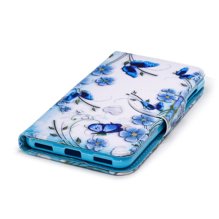 Pattern Printing PU Leather Magnetic Wallet Stand Protective Mobile Phone Cover for Huawei Y6 (2017)/Y5 (2017) - Blue Flower-4