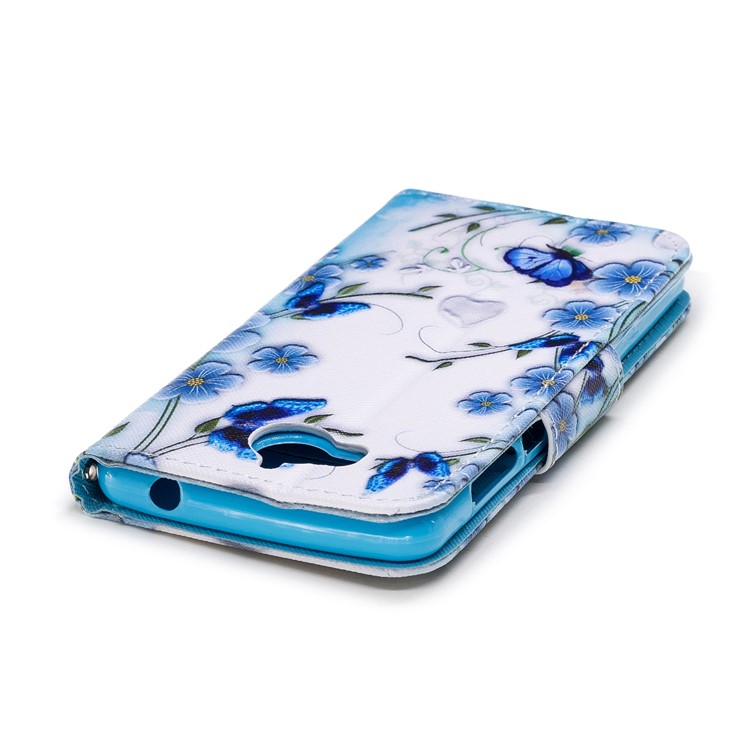 Pattern Printing PU Leather Magnetic Wallet Stand Protective Mobile Phone Cover for Huawei Y6 (2017)/Y5 (2017) - Blue Flower-5