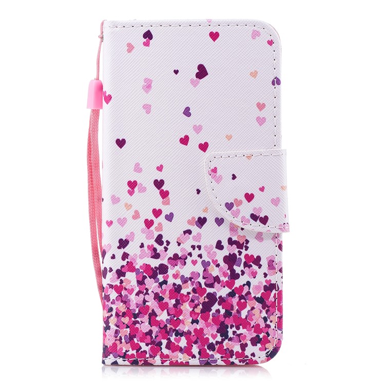 Pattern Printing PU Leather Magnetic Wallet Stand Protective Cell Phone Case for Huawei Y6 (2017)/Y5 (2017) - Falling Hearts-1