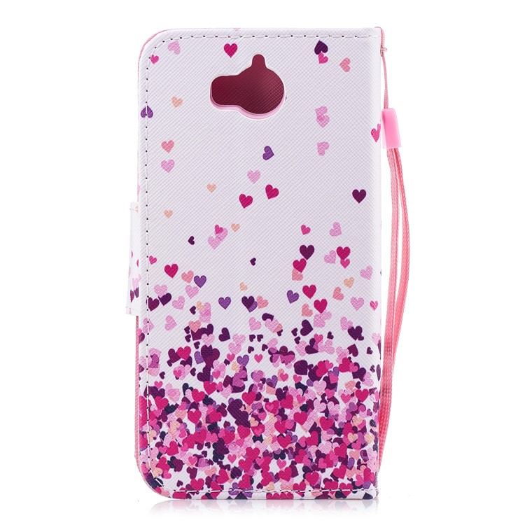 Pattern Printing PU Leather Magnetic Wallet Stand Protective Cell Phone Case for Huawei Y6 (2017)/Y5 (2017) - Falling Hearts-2