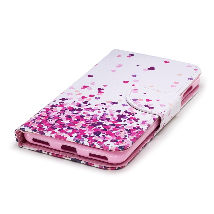 Pattern Printing PU Leather Magnetic Wallet Stand Protective Cell Phone Case for Huawei Y6 (2017)/Y5 (2017) - Falling Hearts-4