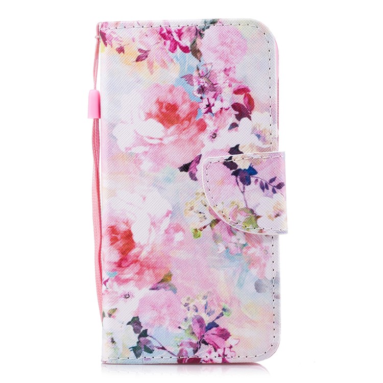 Pattern Printing PU Leather Magnetic Wallet Stand Protective Flip Shell for Huawei Y6 (2017)/Y5 (2017) - Beautiful Flower-1