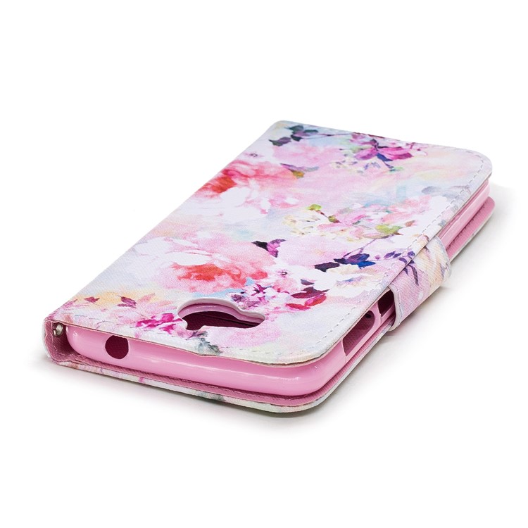 Pattern Printing PU Leather Magnetic Wallet Stand Protective Flip Shell for Huawei Y6 (2017)/Y5 (2017) - Beautiful Flower-5
