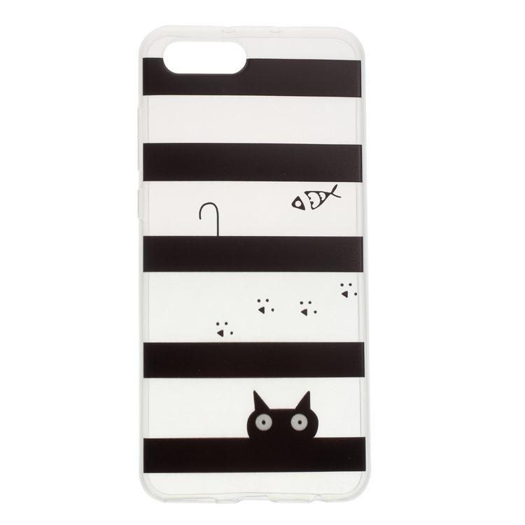 Patterned TPU Soft Back Shell for Huawei Honor V10/View 10 - Cat and Stripes-1