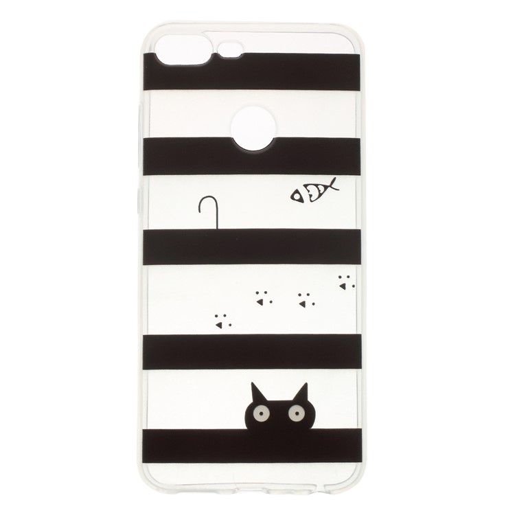 Pattern Printing Soft TPU Back Phone Case for Huawei Honor 9 Lite / 9 Youth Edition - Stripes and Cat-1