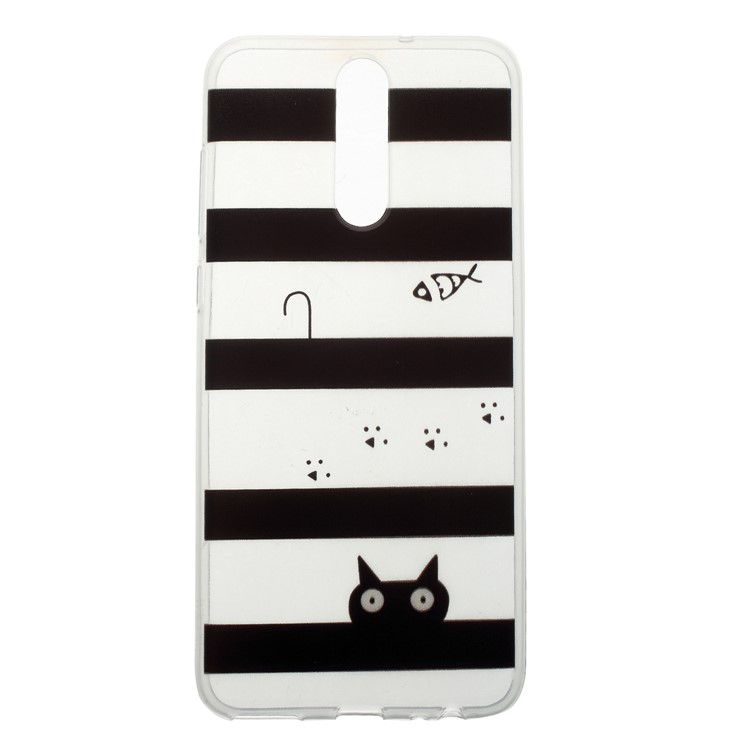 Pattern Printing TPU Gel Phone Shell for Huawei Mate 10 Lite / nova 2i / Maimang 6 / Honor 9i (India) - Stripes and Cat-1