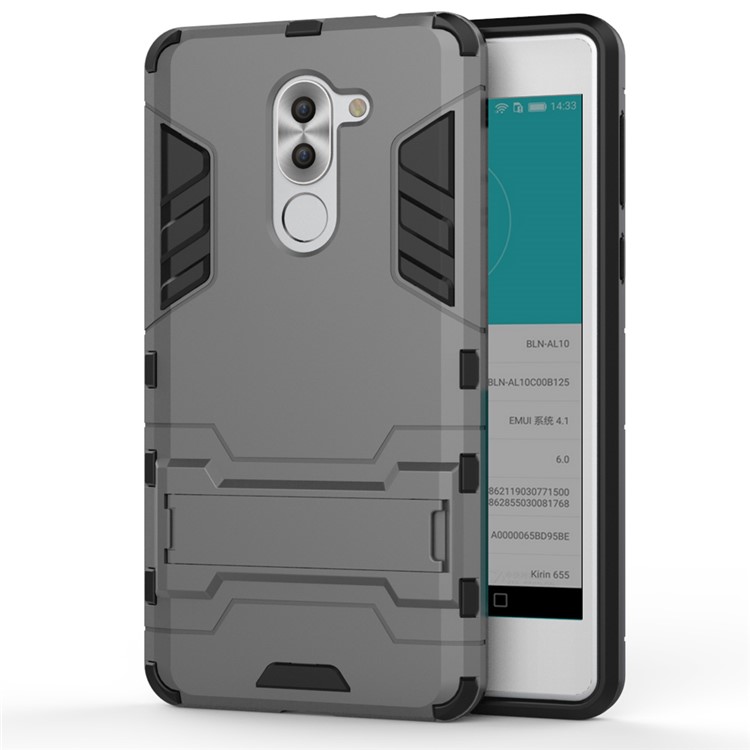 50Pcs/Set Cool Guard Plastic + TPU Kickstand Phone Cover for Huawei Honor 6x (2016)/Mate 9 Lite/GR5 2017 - Grey-2