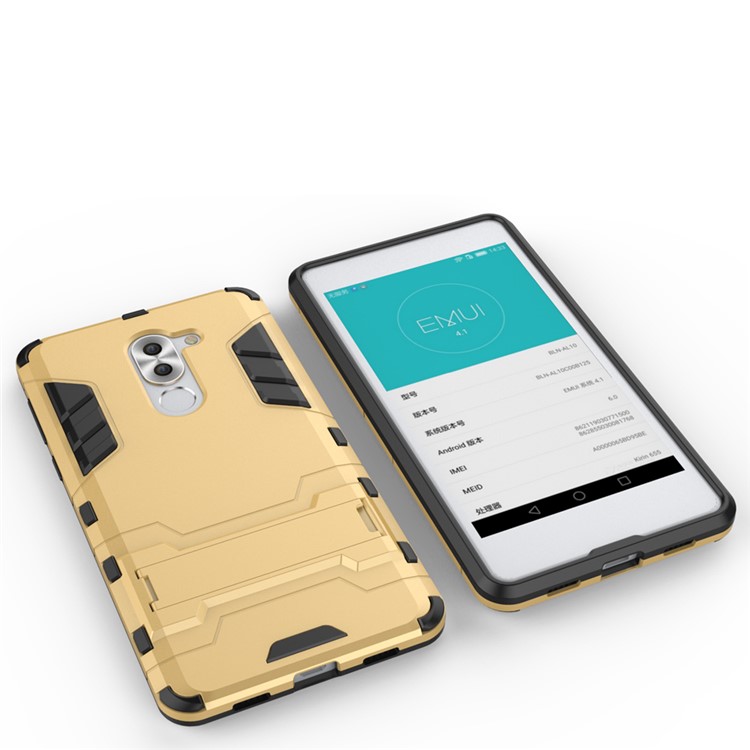 50Pcs/Set Cool Guard Plastic + TPU Kickstand Mobile Case for Huawei Honor 6x (2016)/Mate 9 Lite/GR5 2017 - Gold-11