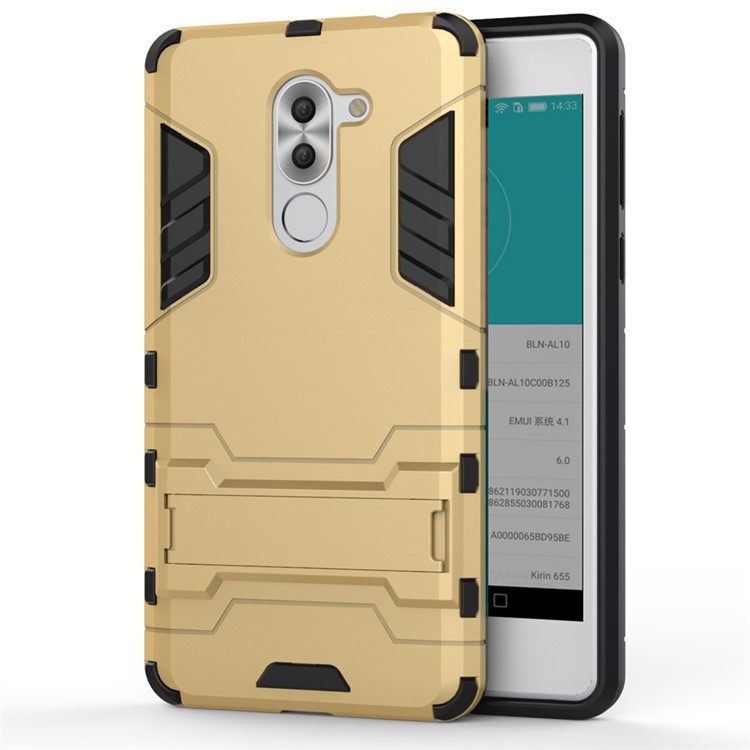 50Pcs/Set Cool Guard Plastic + TPU Kickstand Mobile Case for Huawei Honor 6x (2016)/Mate 9 Lite/GR5 2017 - Gold-2