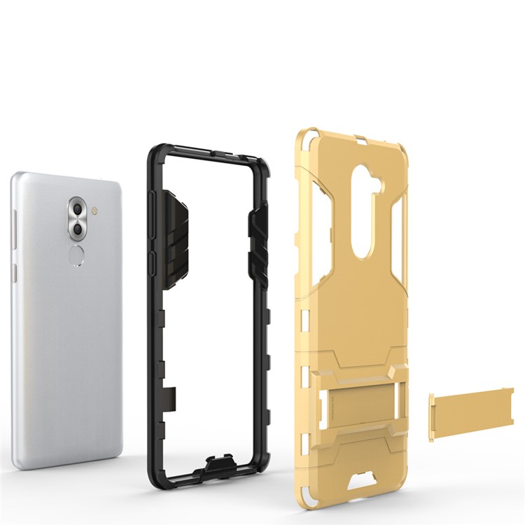 50Pcs/Set Cool Guard Plastic + TPU Kickstand Mobile Case for Huawei Honor 6x (2016)/Mate 9 Lite/GR5 2017 - Gold-4