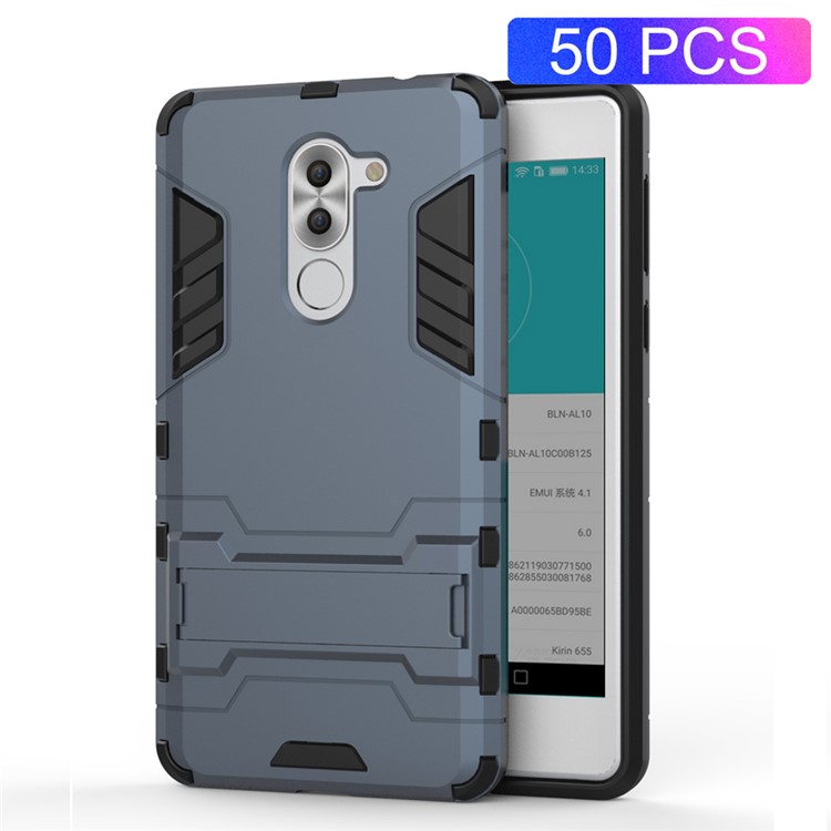 50Pcs/Set Cool Guard Plastic + TPU Kickstand Case Cover for Huawei Honor 6x (2016)/Mate 9 Lite/GR5 2017 - Dark Blue-1