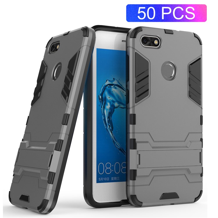50Pcs/Set Cool Plastic TPU Hybrid Shell with Kickstand for Huawei P9 lite mini / Enjoy 7 / Y6 Pro (2017) - Grey-1