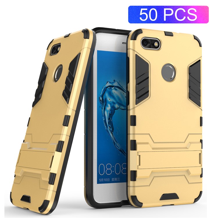 50Pcs/Set Cool Plastic TPU Kickstand Phone Cover for Huawei P9 lite mini / Enjoy 7 / Y6 Pro (2017) - Gold-1