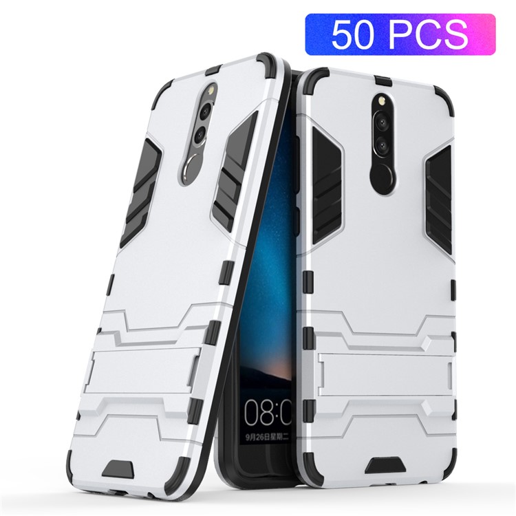 50Pcs Cool Guard Kickstand PC + TPU Hybrid Cover for Huawei Mate 10 Lite / nova 2i / Maimang 6 / Honor 9i (India) - Silver-1