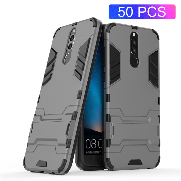 50Pcs Cool Guard Kickstand PC + TPU Hybrid Shell for Huawei Mate 10 Lite / nova 2i / Maimang 6 / Honor 9i (India) - Grey-1