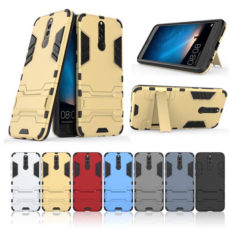 50Pcs Cool Guard Kickstand PC + TPU Combo Back Case for Huawei Mate 10 Lite / nova 2i / Maimang 6 / Honor 9i (India) - Gold-10