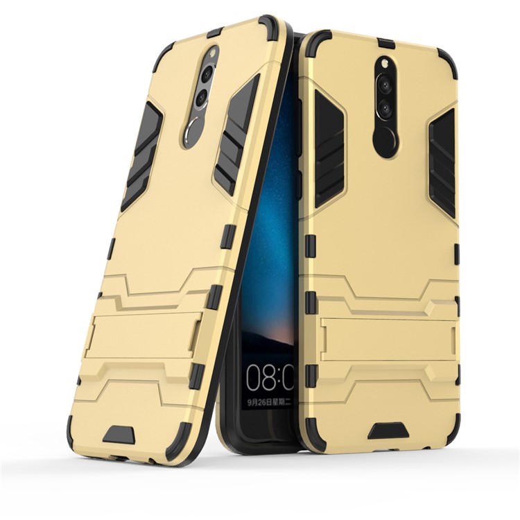 50Pcs Cool Guard Kickstand PC + TPU Combo Back Case for Huawei Mate 10 Lite / nova 2i / Maimang 6 / Honor 9i (India) - Gold-2