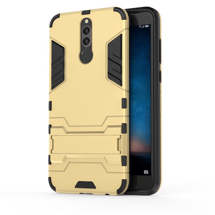 50Pcs Cool Guard Kickstand PC + TPU Combo Back Case for Huawei Mate 10 Lite / nova 2i / Maimang 6 / Honor 9i (India) - Gold-3