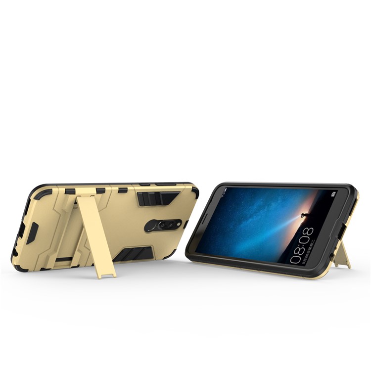 50Pcs Cool Guard Kickstand PC + TPU Combo Back Case for Huawei Mate 10 Lite / nova 2i / Maimang 6 / Honor 9i (India) - Gold-5