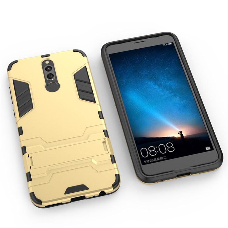 50Pcs Cool Guard Kickstand PC + TPU Combo Back Case for Huawei Mate 10 Lite / nova 2i / Maimang 6 / Honor 9i (India) - Gold-7