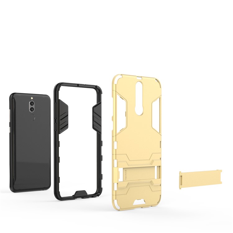 50Pcs Cool Guard Kickstand PC + TPU Combo Back Case for Huawei Mate 10 Lite / nova 2i / Maimang 6 / Honor 9i (India) - Gold-8
