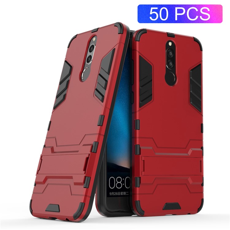 50Pcs Cool Guard Kickstand PC + TPU Combo Back Cover for Huawei Mate 10 Lite / nova 2i / Maimang 6 / Honor 9i (India) - Red-1