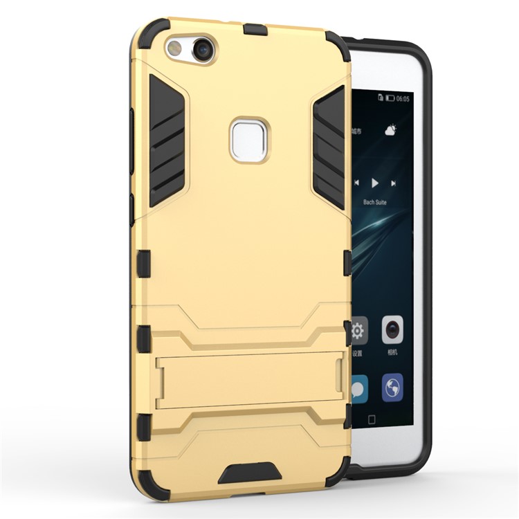 50Pcs/Set Cool Guard Plastic TPU Hybrid Cover with Kickstand for Huawei P10 Lite - Gold-2