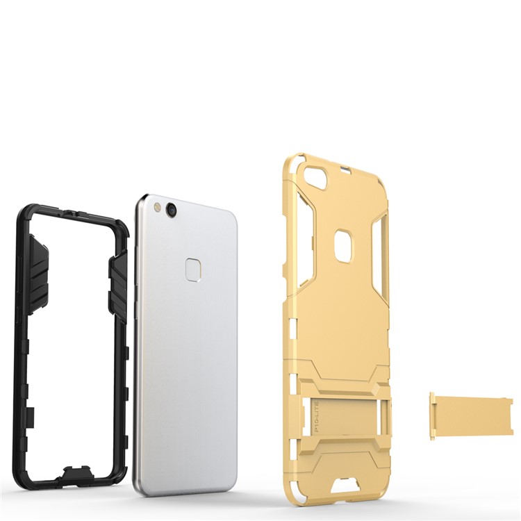 50Pcs/Set Cool Guard Plastic TPU Hybrid Cover with Kickstand for Huawei P10 Lite - Gold-6