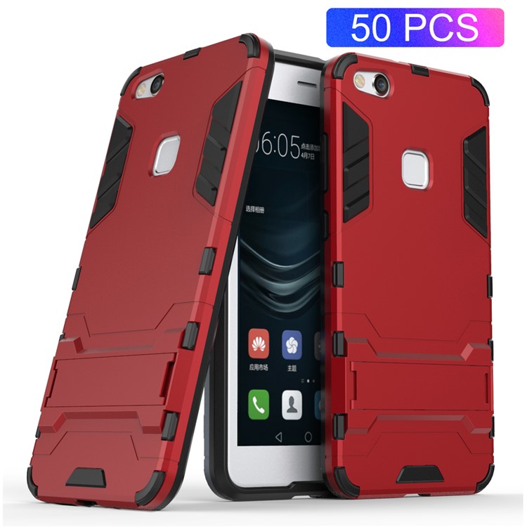 50Pcs/Set Cool Guard Kickstand Plastic TPU Hybrid Mobile Phone Shell for Huawei P10 Lite - Red-1