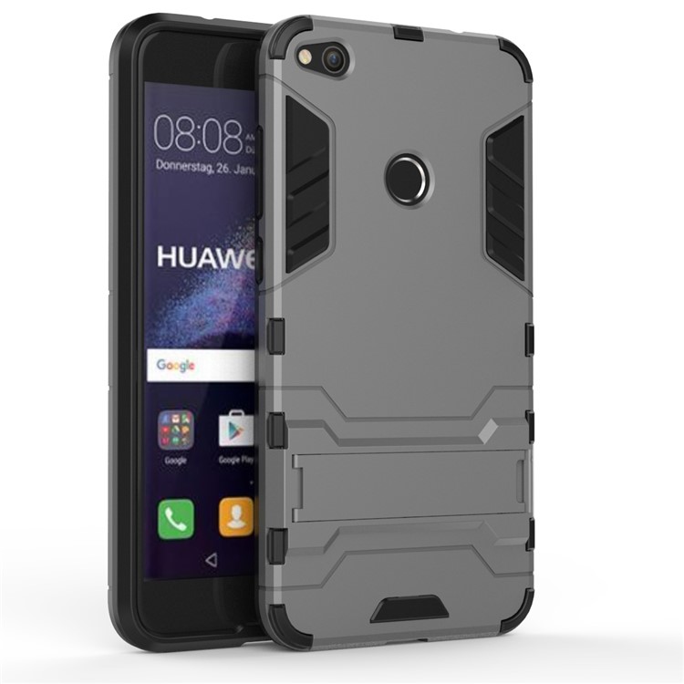 50PCS/Lot Plastic + TPU Hybrid Cover with Kickstand for Huawei P8 Lite (2017) / Honor 8 Lite - Grey-2