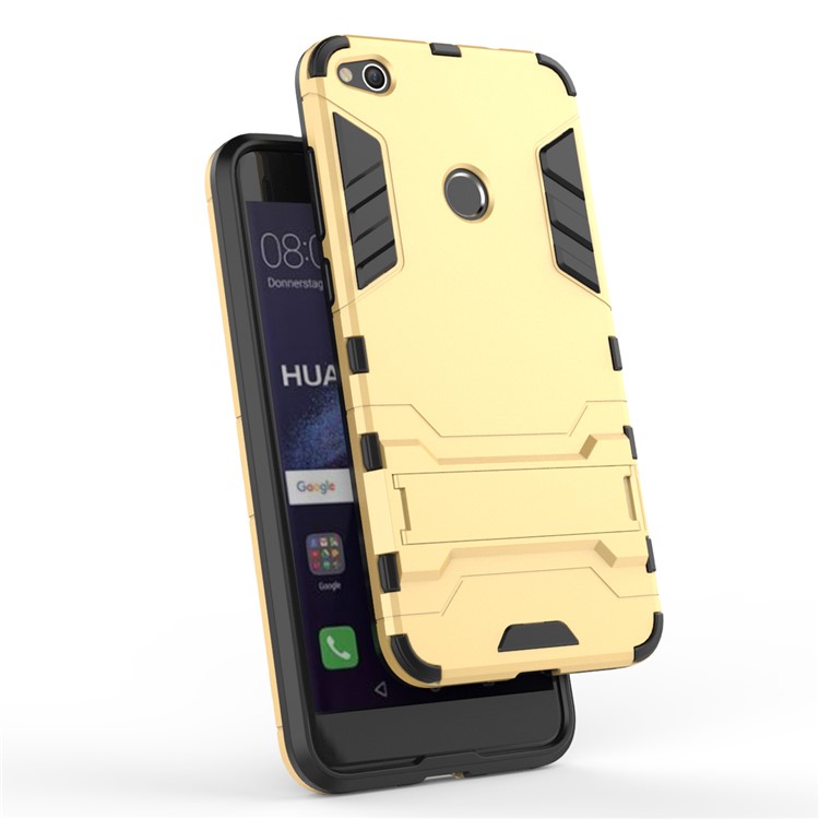 50PCS/Lot Plastic + TPU Combo Case with Kickstand for Huawei P8 Lite (2017) / Honor 8 Lite - Gold-11