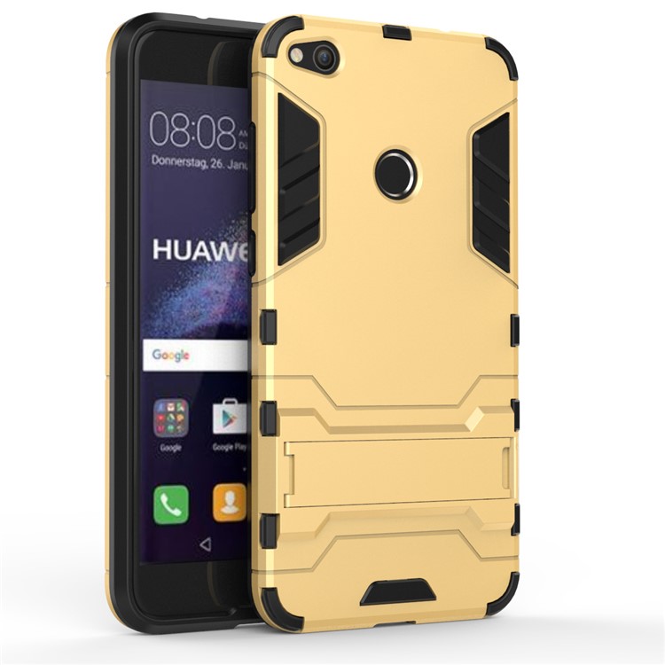 50PCS/Lot Plastic + TPU Combo Case with Kickstand for Huawei P8 Lite (2017) / Honor 8 Lite - Gold-2