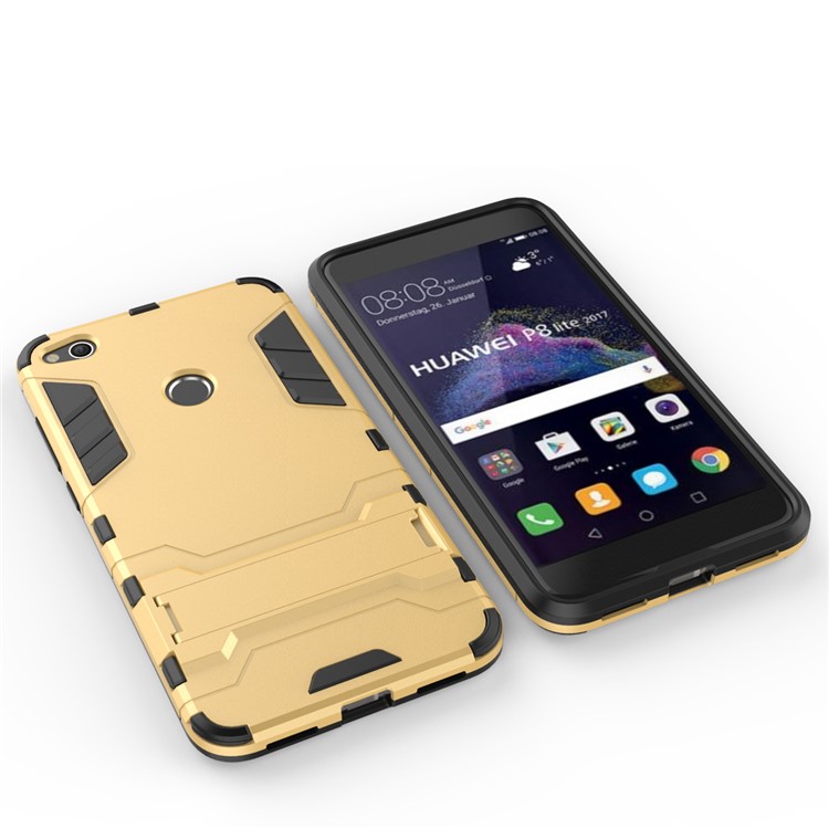 50PCS/Lot Plastic + TPU Combo Case with Kickstand for Huawei P8 Lite (2017) / Honor 8 Lite - Gold-4