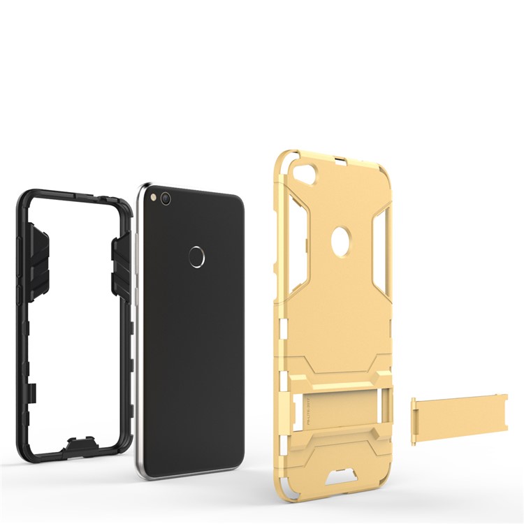 50PCS/Lot Plastic + TPU Combo Case with Kickstand for Huawei P8 Lite (2017) / Honor 8 Lite - Gold-5