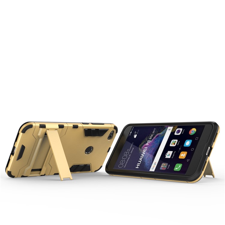 50PCS/Lot Plastic + TPU Combo Case with Kickstand for Huawei P8 Lite (2017) / Honor 8 Lite - Gold-6