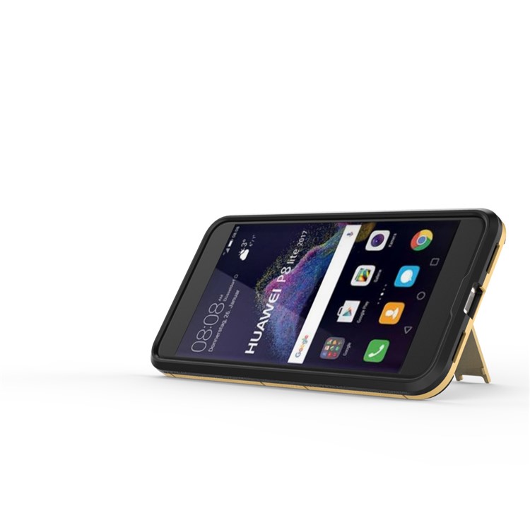 50PCS/Lot Plastic + TPU Combo Case with Kickstand for Huawei P8 Lite (2017) / Honor 8 Lite - Gold-8