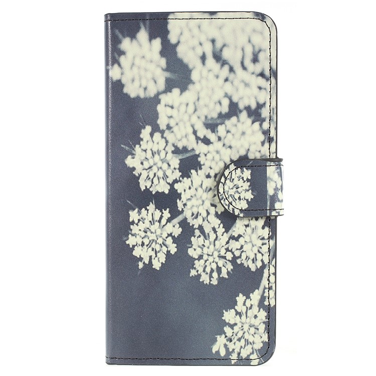 Pattern Printing Leather Wallet Stand Phone Case for Huawei P Smart / Enjoy 7S - White Flowers-1