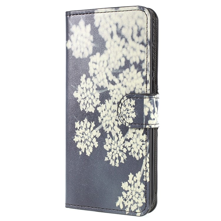Pattern Printing Leather Wallet Stand Phone Case for Huawei P Smart / Enjoy 7S - White Flowers-2