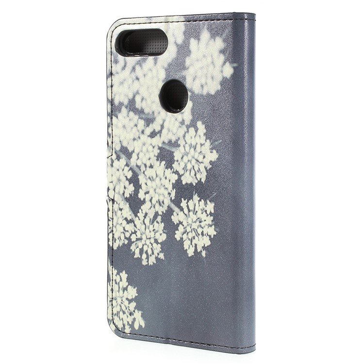 Pattern Printing Leather Wallet Stand Phone Case for Huawei P Smart / Enjoy 7S - White Flowers-3