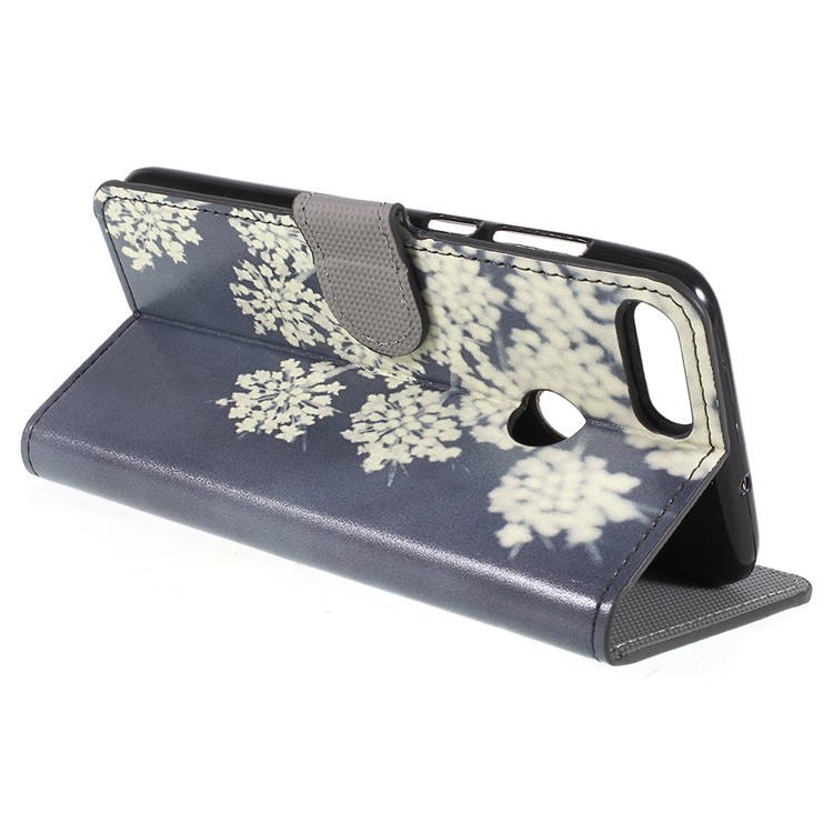 Pattern Printing Leather Wallet Stand Phone Case for Huawei P Smart / Enjoy 7S - White Flowers-5