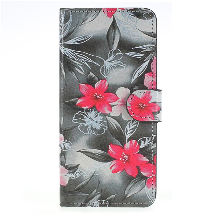 Pattern Printing Leather Wallet Stand Phone Cover for Huawei P Smart / Enjoy 7S - Red Flowers-1