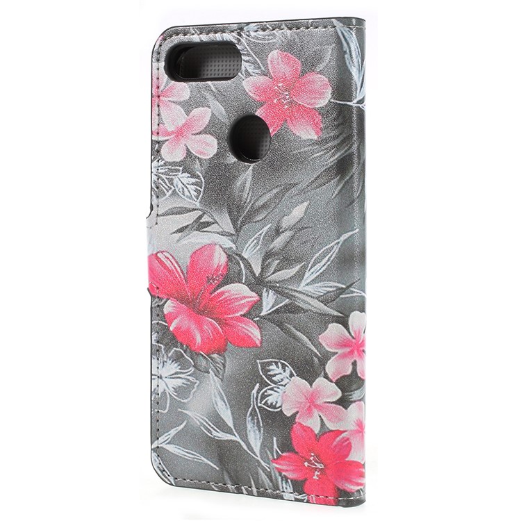 Pattern Printing Leather Wallet Stand Phone Cover for Huawei P Smart / Enjoy 7S - Red Flowers-3