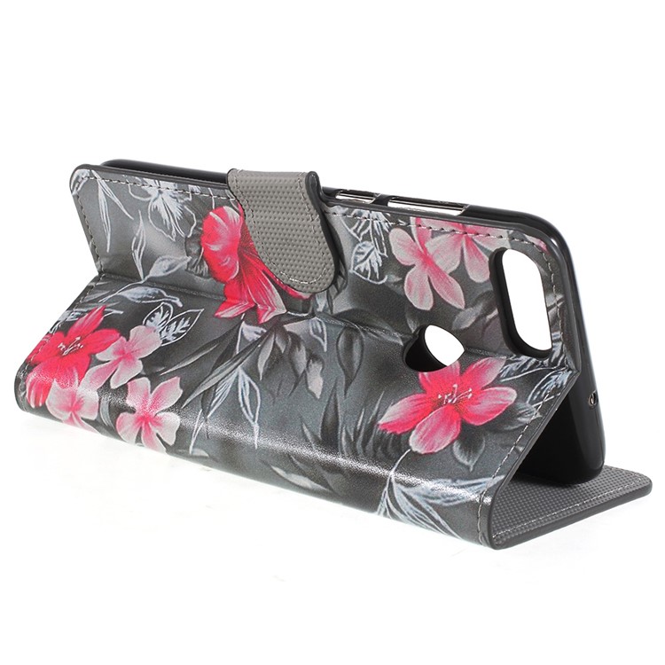 Pattern Printing Leather Wallet Stand Phone Cover for Huawei P Smart / Enjoy 7S - Red Flowers-5