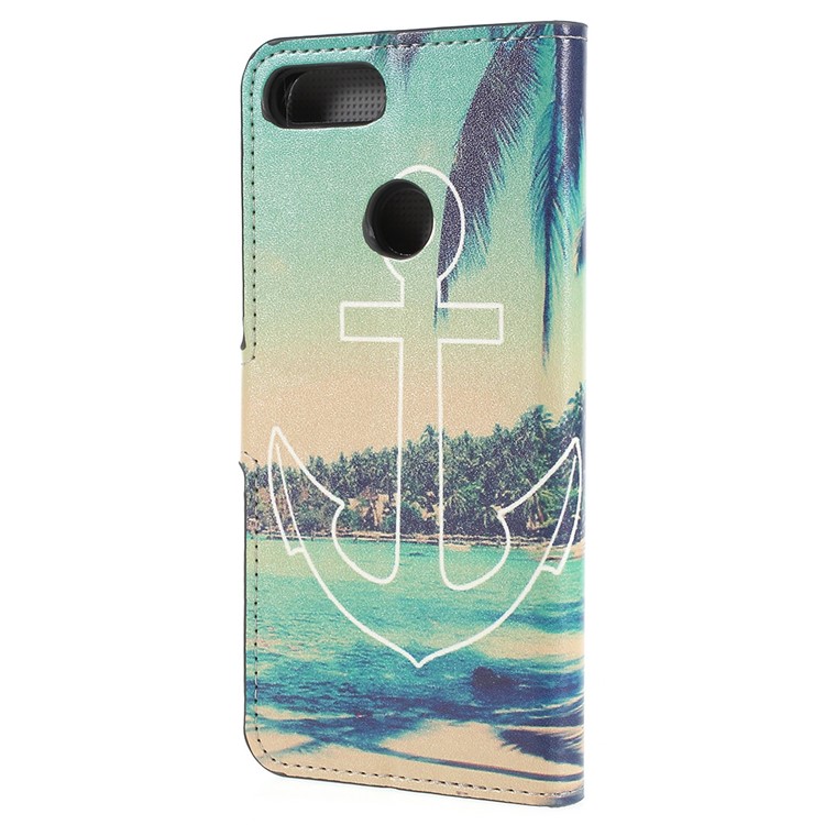 Pattern Printing Stand Leather Wallet Mobile Case for Huawei P Smart / Enjoy 7S - Anchor Pattern-3