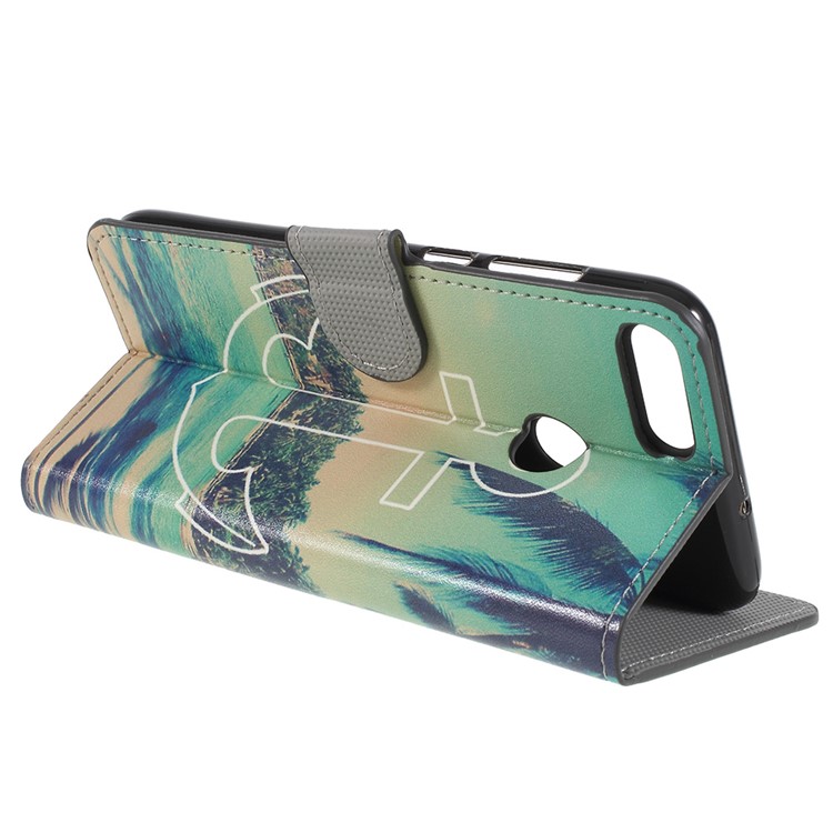 Pattern Printing Stand Leather Wallet Mobile Case for Huawei P Smart / Enjoy 7S - Anchor Pattern-5