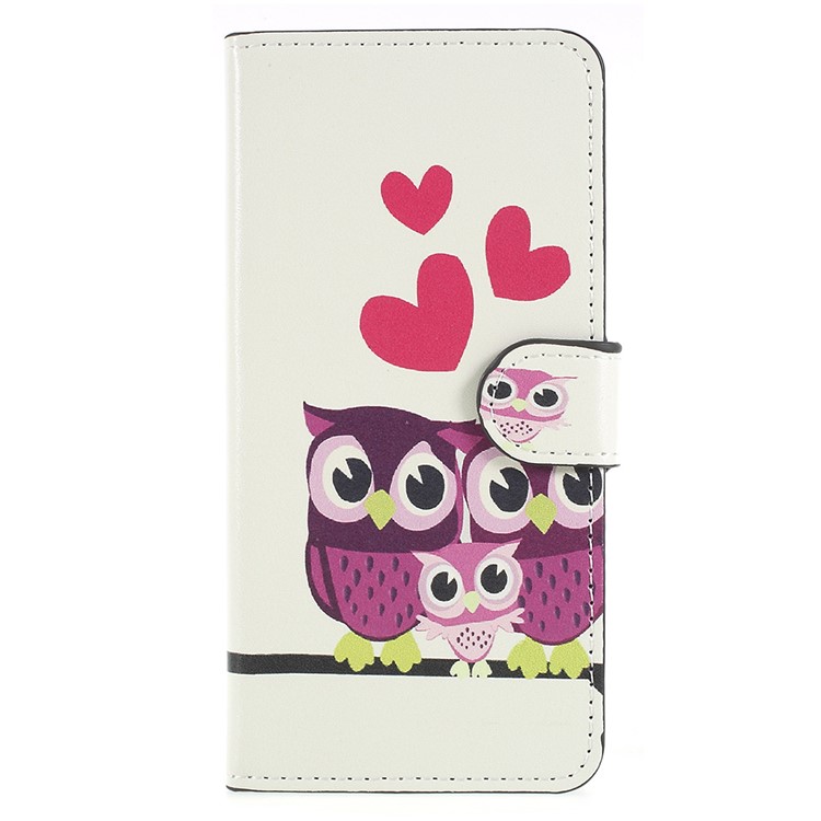 Pattern Printing Stand Leather Wallet Mobile Cover for Huawei P Smart / Enjoy 7S - Sweet Owl Family-1