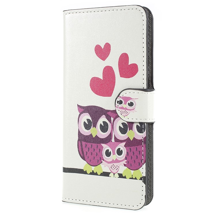 Pattern Printing Stand Leather Wallet Mobile Cover for Huawei P Smart / Enjoy 7S - Sweet Owl Family-2