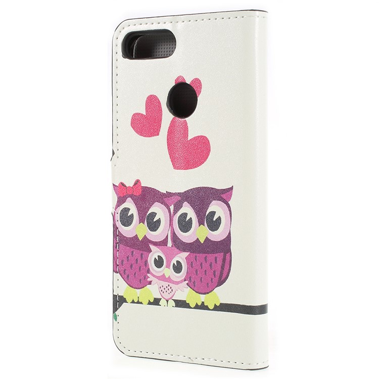 Pattern Printing Stand Leather Wallet Mobile Cover for Huawei P Smart / Enjoy 7S - Sweet Owl Family-3