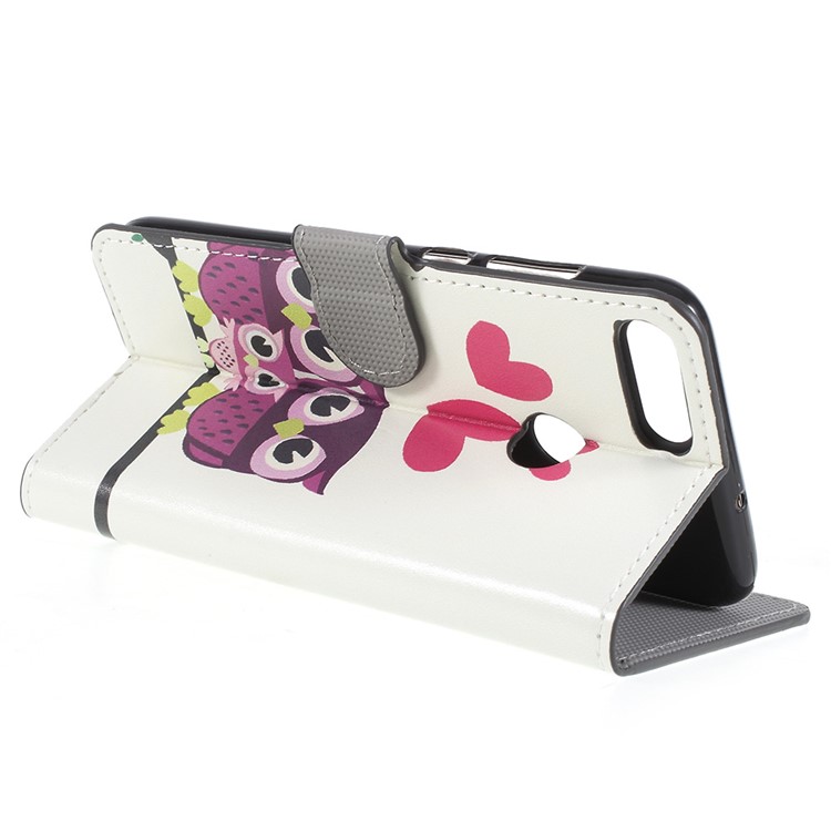 Pattern Printing Stand Leather Wallet Mobile Cover for Huawei P Smart / Enjoy 7S - Sweet Owl Family-5