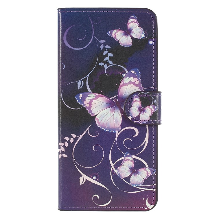 Pattern Printing Stand Leather Wallet Mobile Shell for Huawei P Smart / Enjoy 7S - Purple Butterflies-1